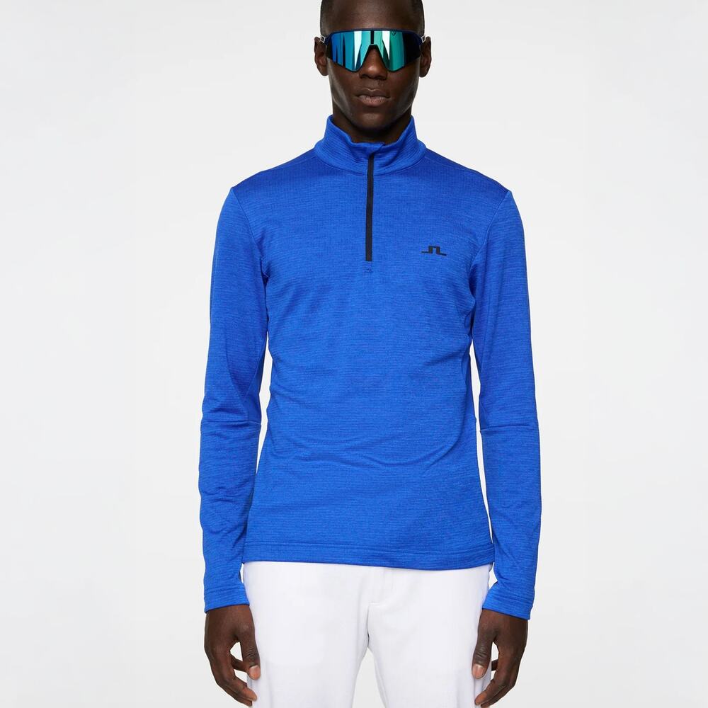 NWT J.Lindeberg Men Destry Zip Mid Layer Blue 1/4 Zip Golf Pullover Size L